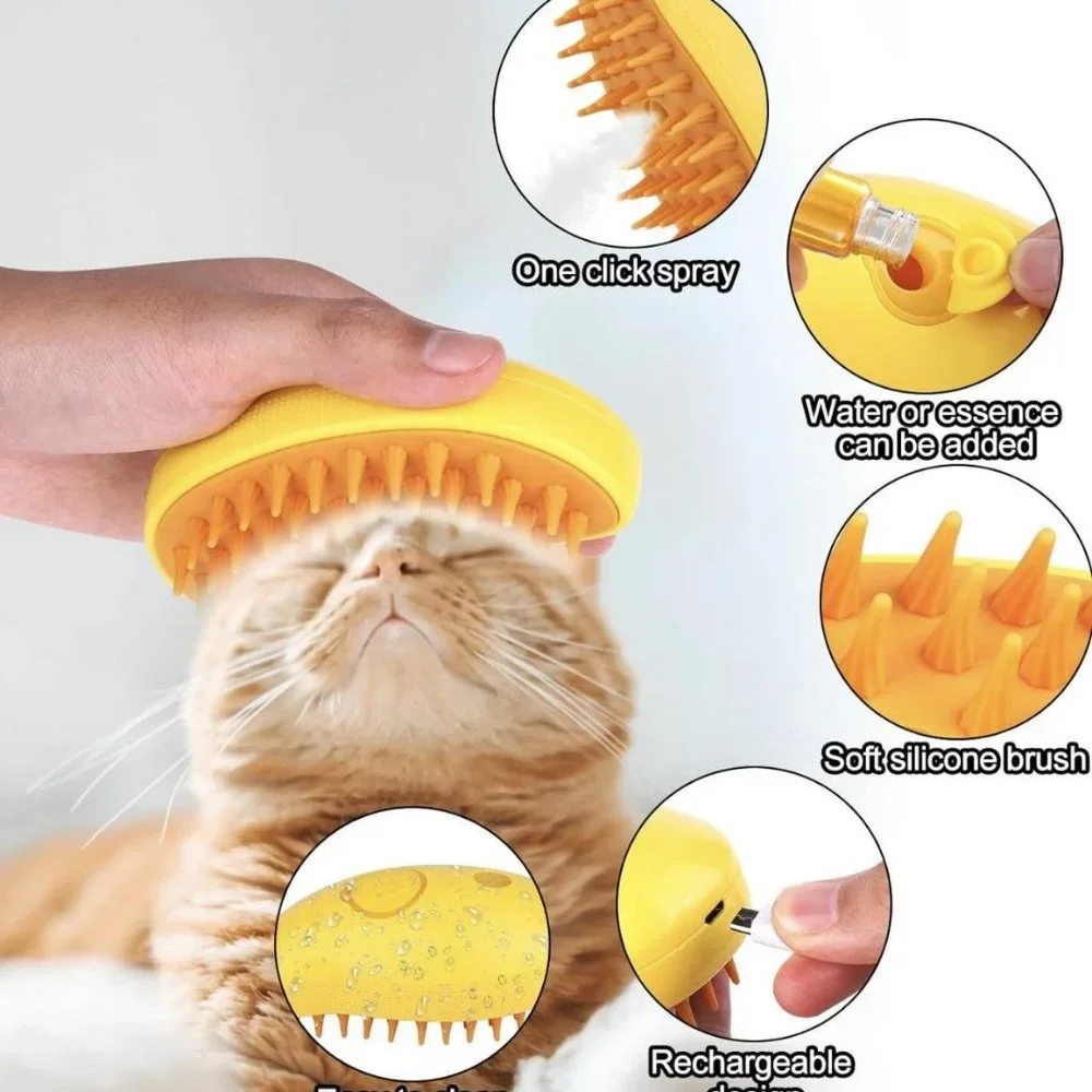 Self Cleaning Cat Steamy Brush for Massage Grooming Removing Tangled Hair1 Pack